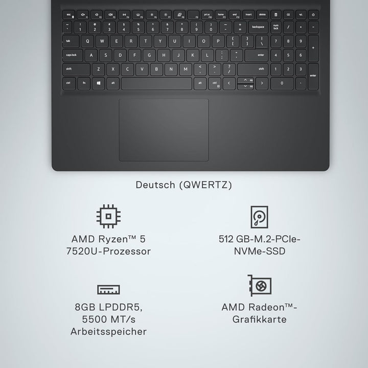 Dell Inspiron 15 3535 Laptop 15.6 Inch FHD 120Hz, AMD Ryzen 5 7520U, 8GB RAM LPDDR5, 512GB SSD, AMD
