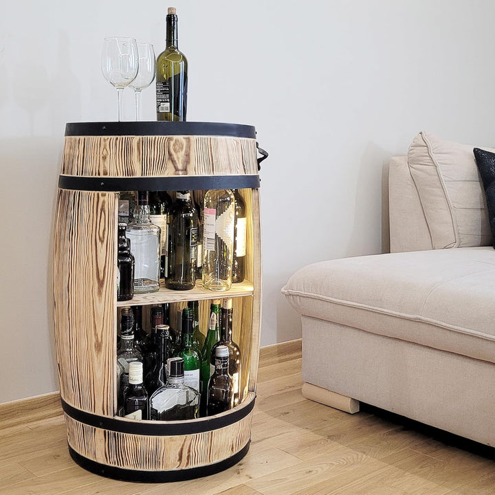 weeco Holzfass Hausbar mit LED Leuchten - Barschrank - Weinfass als Weinregal - Weinschrank im Retro