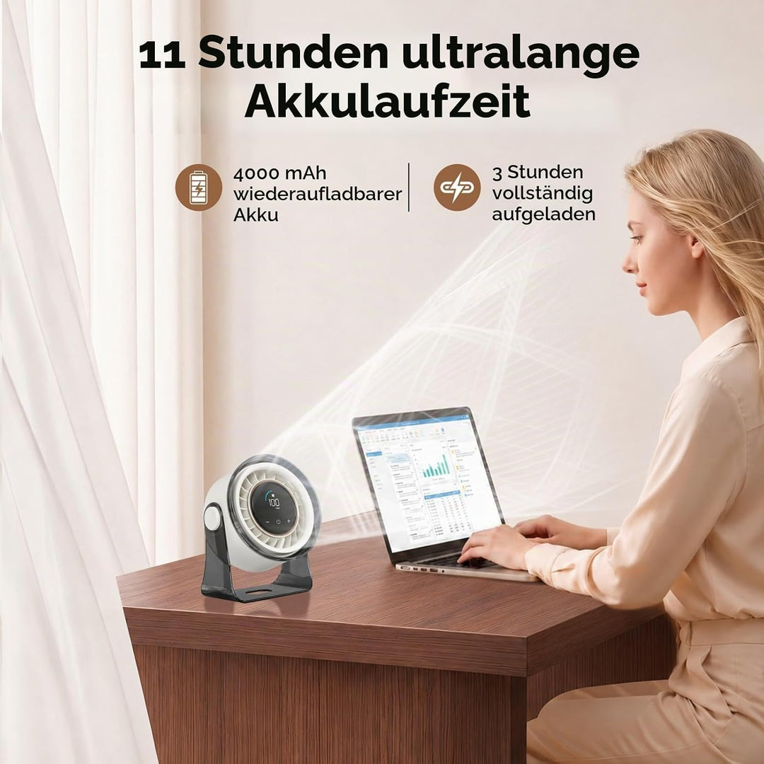 MERTTURM USB Tischventilator Leise mit Turbo Luftstrom, Max 11Std Laufzeit, Windgeschwindigkeiten 1-