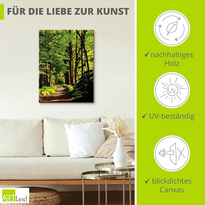 ARTland Leinwandbilder Wandbild Bild Leinwand 60x80 cm Wald Landschaft Natur Frühling Sonne Bäume La