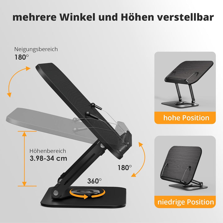 SupeDesk Buchständer zum Lesen,verstellbarer Holz-Buchhalter Leseständer,360° drehbar,faltbar,Kochbu