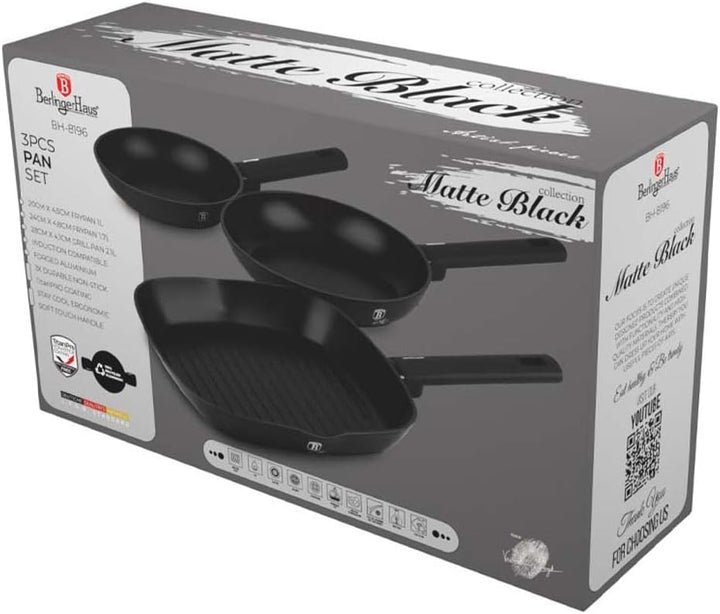 Berlinger Haus Pfannenset 3-tlg. | TitanPro Antihaftbeschichtung Matte Black Collection | energiespa