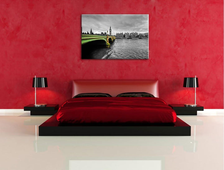 Skyline von London mit Themse und Big Ben schwarz/weiss Format: 100x70 auf Leinwand, XXL riesige Bil