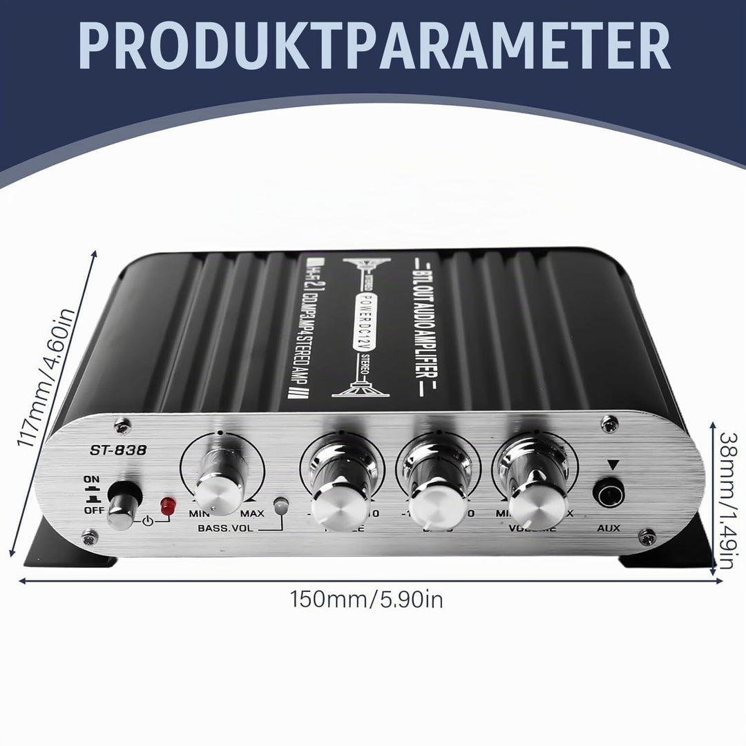 HiFi Audio Verstärker, RMS 20Wx2+40W ST-838 Mini Hifi Verstärker mit Subwoofer Ausgang KlasseD, Ster