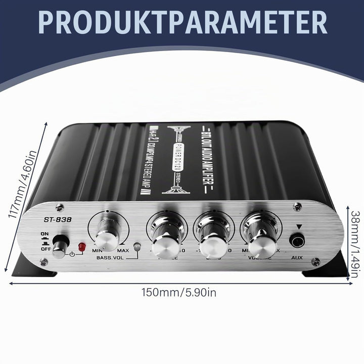HiFi Audio Verstärker, RMS 20Wx2+40W ST-838 Mini Hifi Verstärker mit Subwoofer Ausgang KlasseD, Ster
