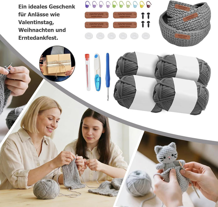 Hoypeyfiy Häkelset für Anfänger, enthält runde Korbmuster und Anleitungen, komplettes Set mit Häkeln