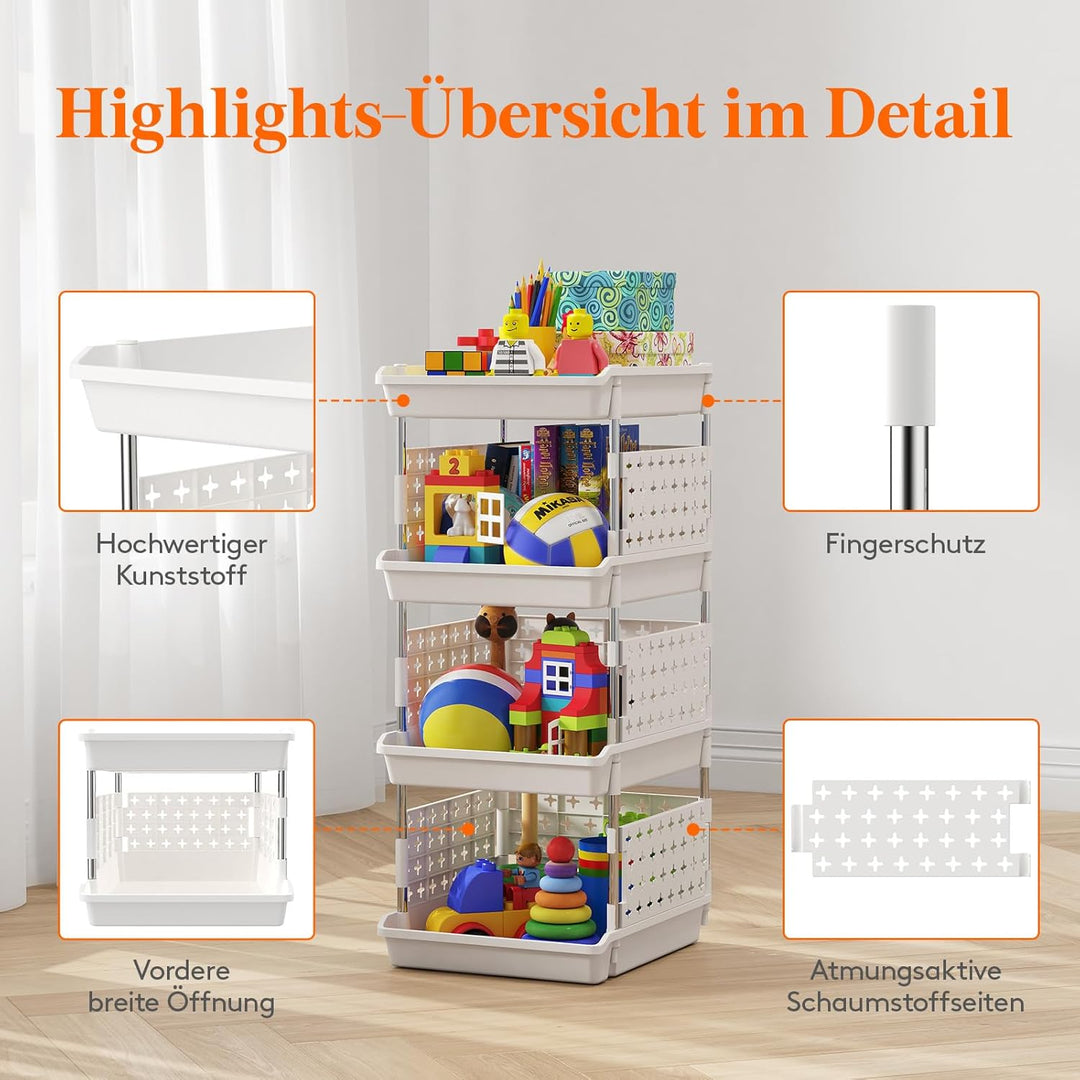 Lifewit Stapelbare Aufbewahrungsboxen, 4-etagiges Kinderregal für Spielzeug, Spielzeugregal für Spie