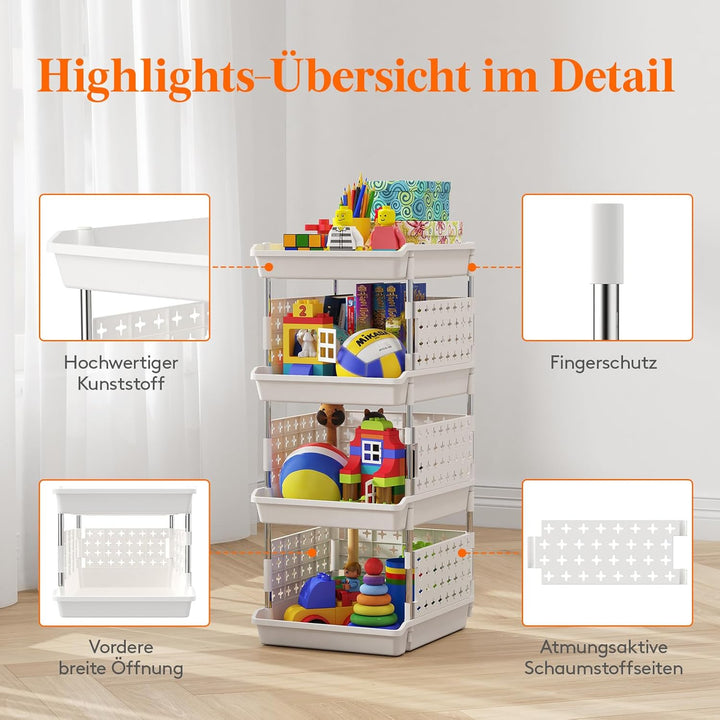 Lifewit Stapelbare Aufbewahrungsboxen, 4-etagiges Kinderregal für Spielzeug, Spielzeugregal für Spie