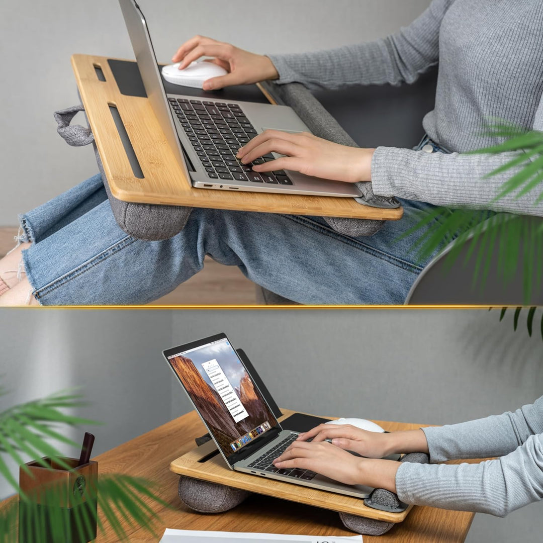RICOO Laptopkissen Knietablett mit Kissen XXL Betttablett Laptoptisch Bambus &amp; Mauspad Schoss Kissen