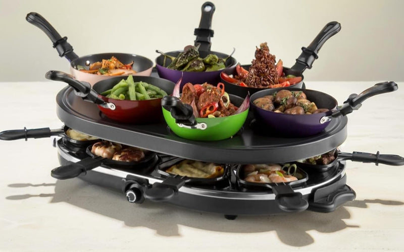 RoDzj Mini Wok Set 6 Personen Ø12 cm Antihaftbeschichtet Party Wok Set, Raclette und Fondue Ersatzpf