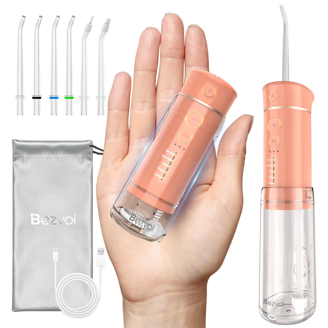 Reise Munddusche Kabellos Zahnreinigung: Oral Irrigator mit 5 Modi, 180ML Wassertank IPX7 Wasserdich