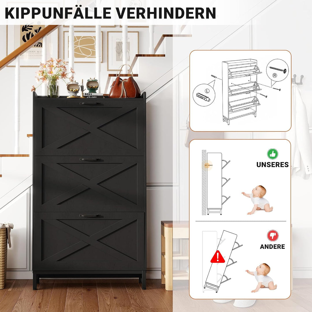 Hawthyhome Schuhkipper schmal mit 3 Klappen, höher Schuhschrank für 18-24 Paar Schuhe, Schmaler Schu