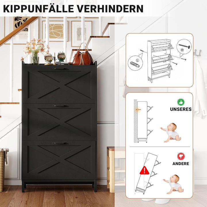 Hawthyhome Schuhkipper schmal mit 3 Klappen, höher Schuhschrank für 18-24 Paar Schuhe, Schmaler Schu
