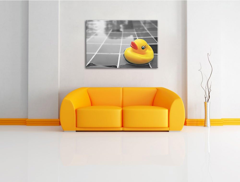 Quietsche Ente im Wasser schwarz/weiss Format: 100x70 auf Leinwand, XXL riesige Bilder fertig gerahm