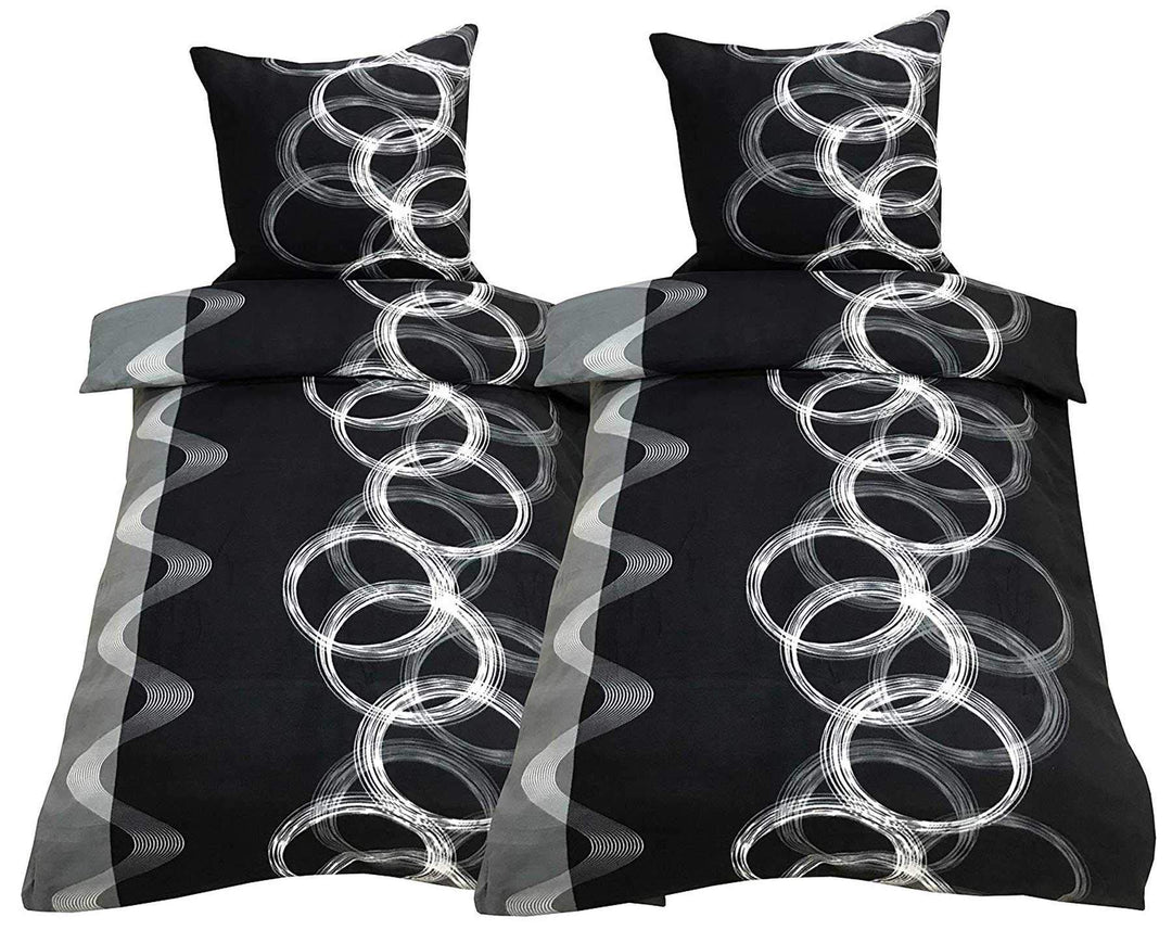 Leonado Vicenti Fleece Bettwäsche 135x200 cm 80x80 cm 2teilig Kreise Ringe Schwarz Warme Garnitur Wi