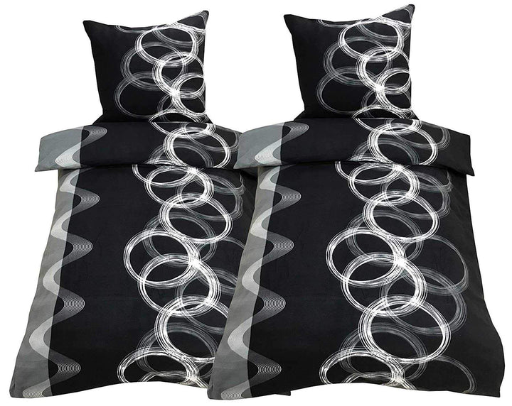 Leonado Vicenti Fleece Bettwäsche 135x200 cm 80x80 cm 2teilig Kreise Ringe Schwarz Warme Garnitur Wi