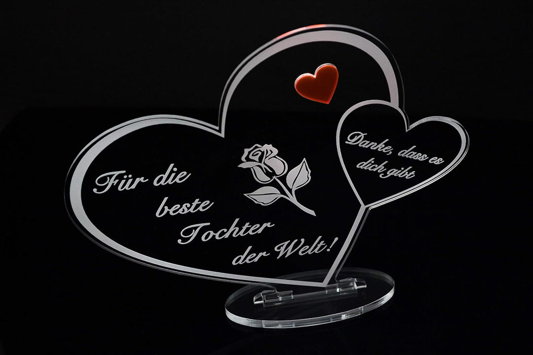 Laserbox Herzförmiges Schild aus Acryl für die beste Tochter der Welt. Perfekt für Geburtstag oder W
