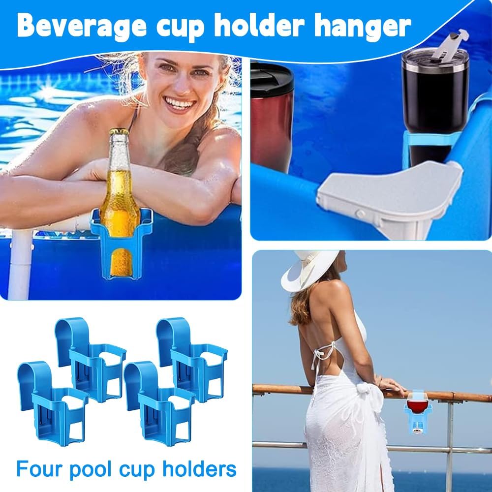 Pool Getränkehalter, 4 Kunststoff Getränkehalter Poolrand, Wasserbecher Hängehalter für Schwimmbecke