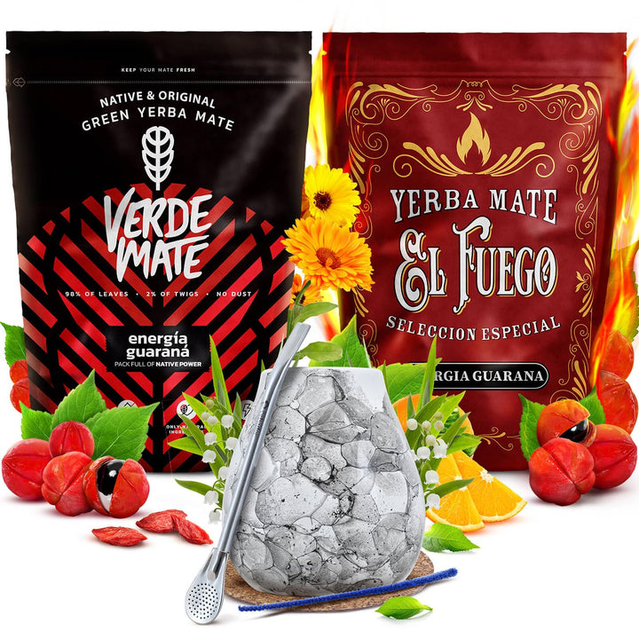 Verde Mate, El Fuego Mate Tee Set - Brasilien Yerba Mate Energia Guarana 2x500g - Luftgetrocknet, St