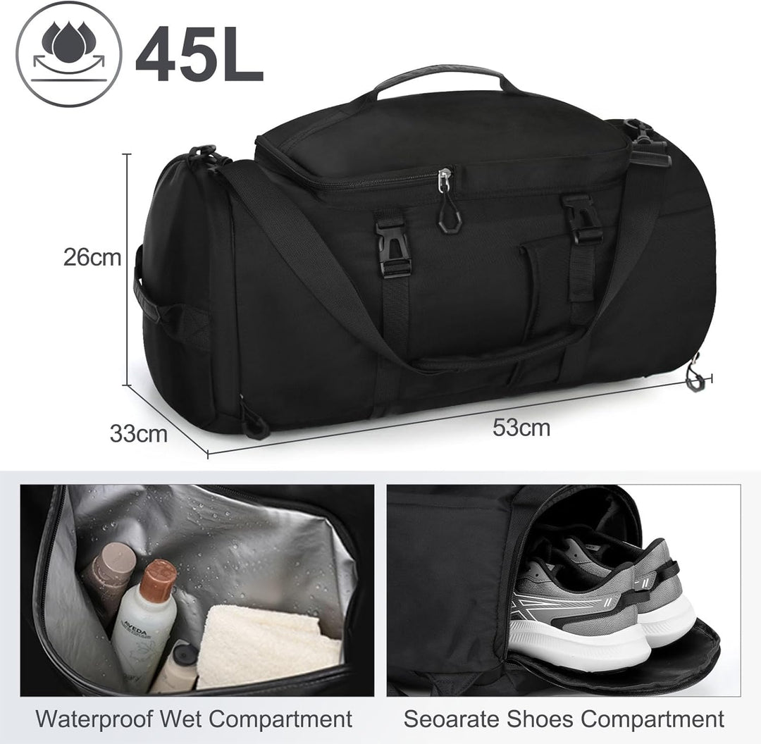 45L Sporttasche Damen Herren, Gross Reisetasche mit Schuhfach und Nassfach Travel Duffle Bag mit Ruc