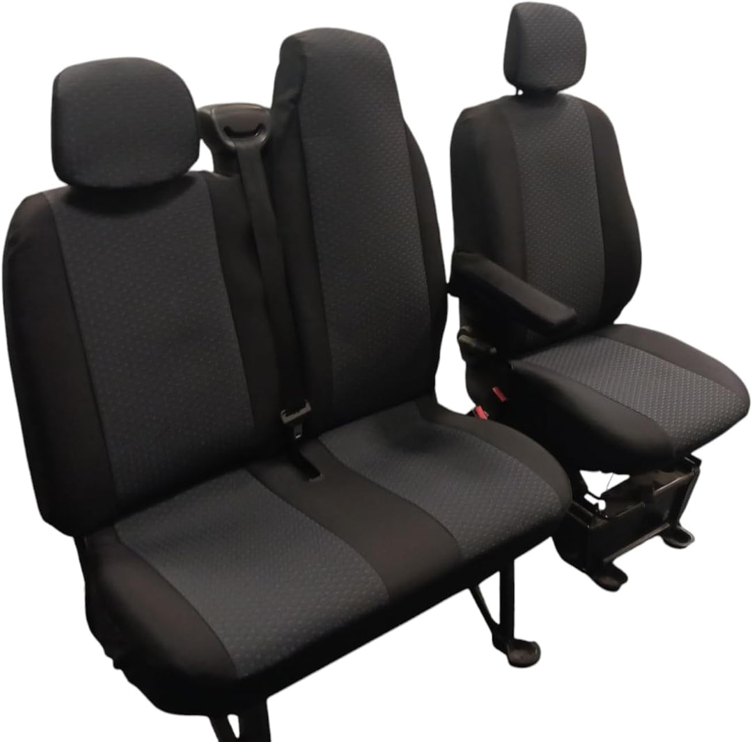 Vordersitzbezüge 2 + 1, passend für Renault Master 2010+ Linkslenker, schwarzer Stoff