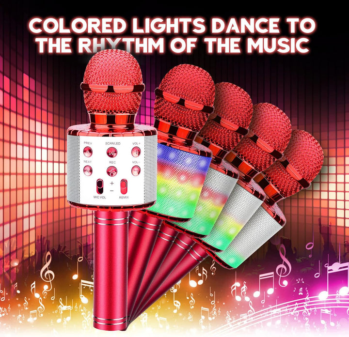 ShinePick Kabelloses Karaoke-Mikrofon, Bluetooth, tragbar, mit LED-Licht, Disco für Kinder/Erwachsen