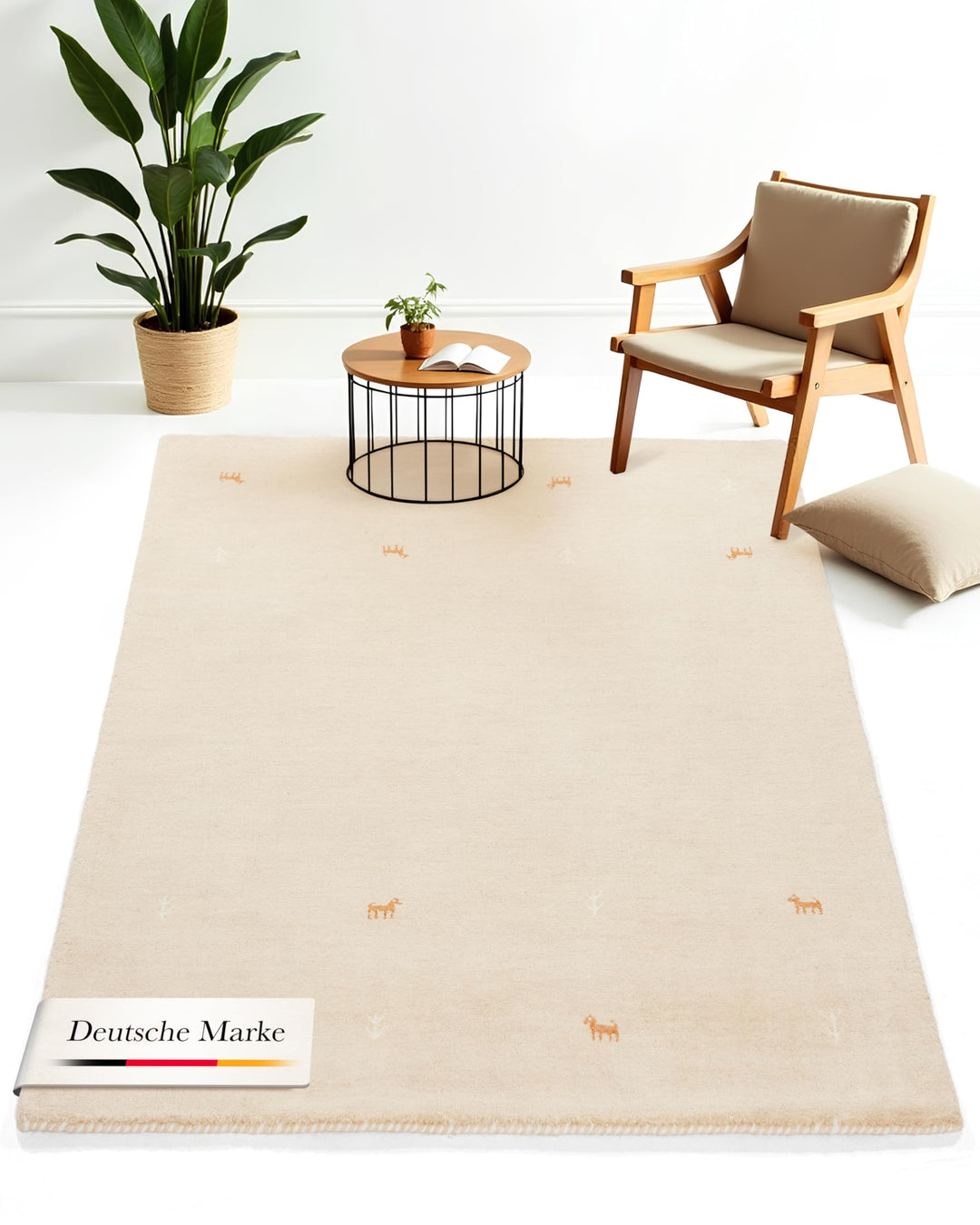 carpetfine Wollteppich Gabbeh Uni Beige 60x90 cm | Moderner Teppich für Wohn- und Schlafzimmer 60x90