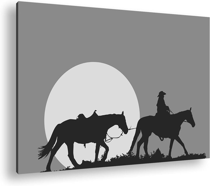 deyoli Cowboy im Sonnenuntergang Format: 60x40 Effekt: Monocrome Blau als Leinwand, Motiv fertig ger