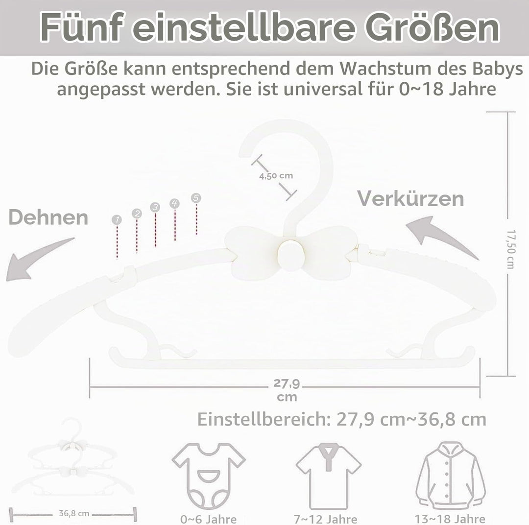 Kleiderbügel Kinder，20 Stück 29-37CM Mitwachsende Kinderkleiderbügel Stapelbare Baby Kleiderbügel mi