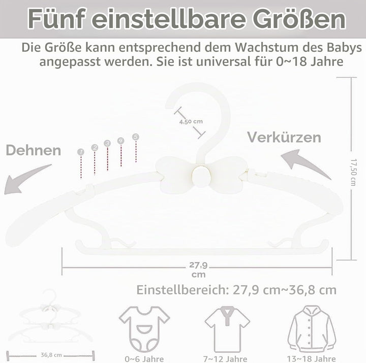 Kleiderbügel Kinder，20 Stück 29-37CM Mitwachsende Kinderkleiderbügel Stapelbare Baby Kleiderbügel mi