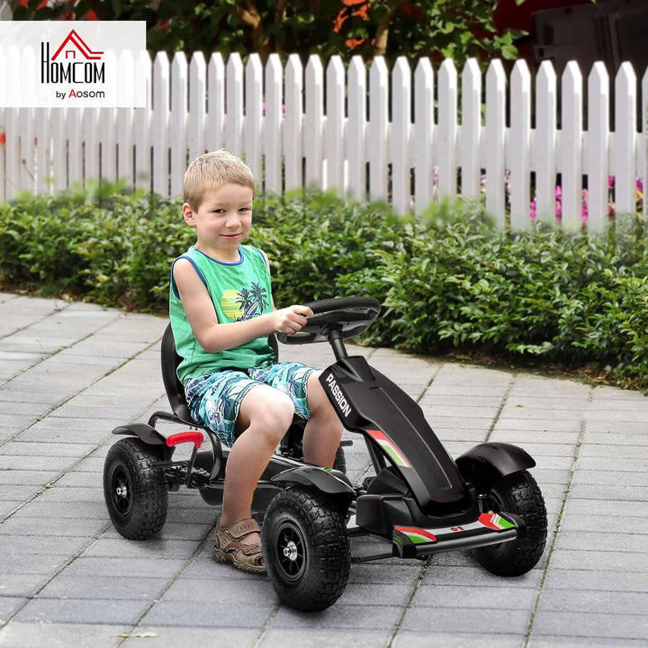 HOMCOM Gokart Tretauto mit Handbremse, verstellbarem Sitz, Vor- und Rückwärtsgang, Tretfahrzeug Kind