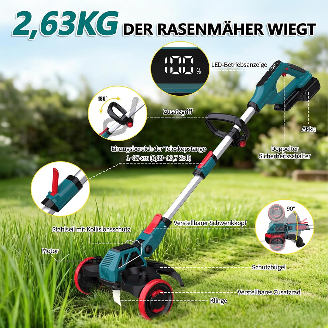 Akku Rasentrimmer für Makita-Akkus 3-in-1 Freischneider &amp; Kantenschneider | Rasentrimmer mit Unkraut