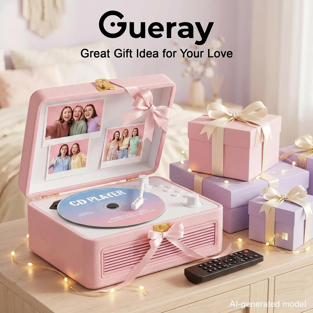 Gueray Tragbarer Bluetooth CD-Player mit Lautsprechern 3600mAh Wiederaufladbarer Vintage CD Spieler