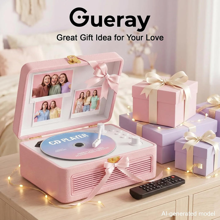 Gueray Tragbarer Bluetooth CD-Player mit Lautsprechern 3600mAh Wiederaufladbarer Vintage CD Spieler