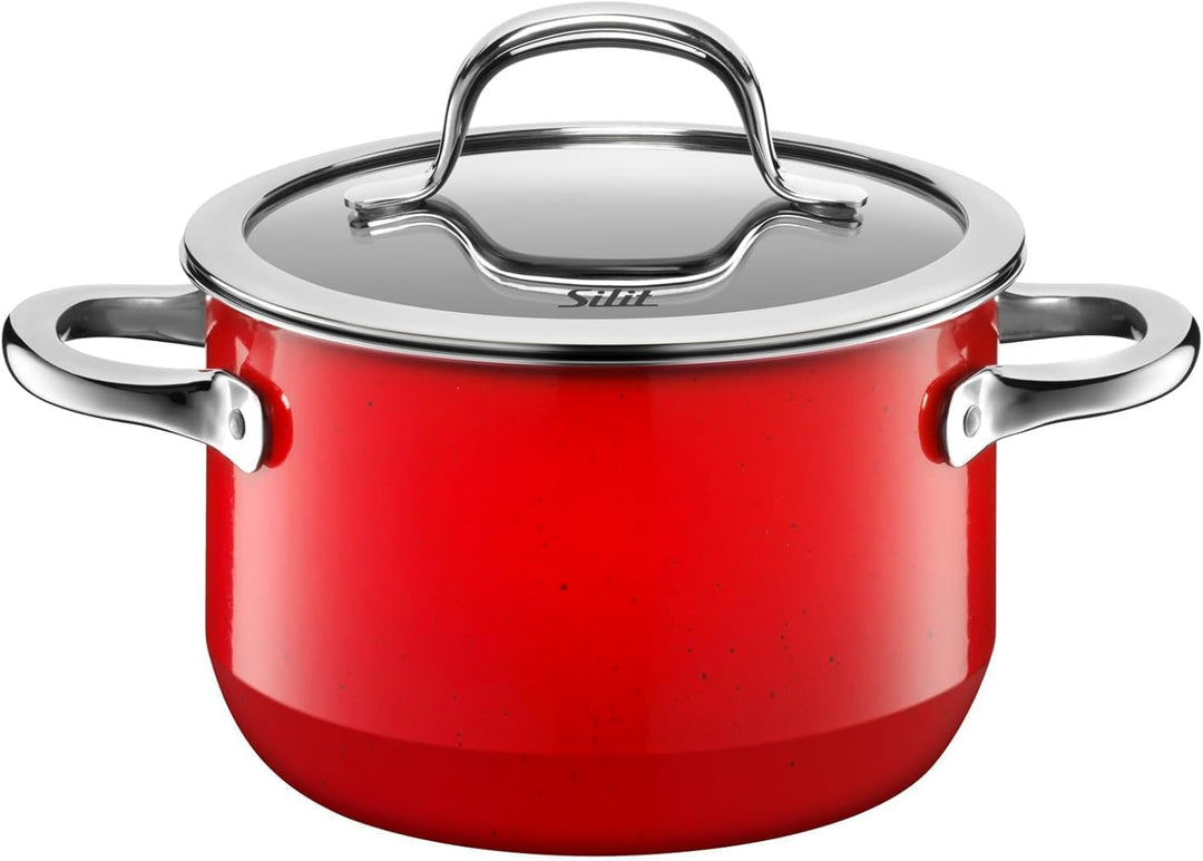 Silit Passion Red Topfset 4-teilig, Töpfe mit Glasdeckel, Silargan Funktionskeramik, Induktionstöpfe