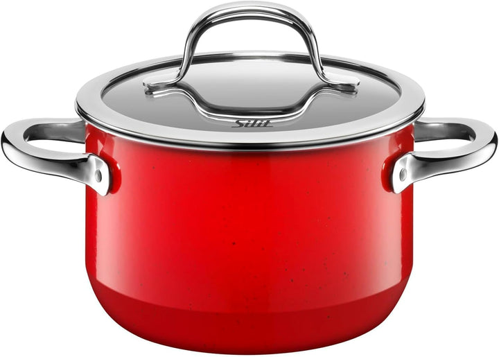 Silit Passion Red Topfset 4-teilig, Töpfe mit Glasdeckel, Silargan Funktionskeramik, Induktionstöpfe