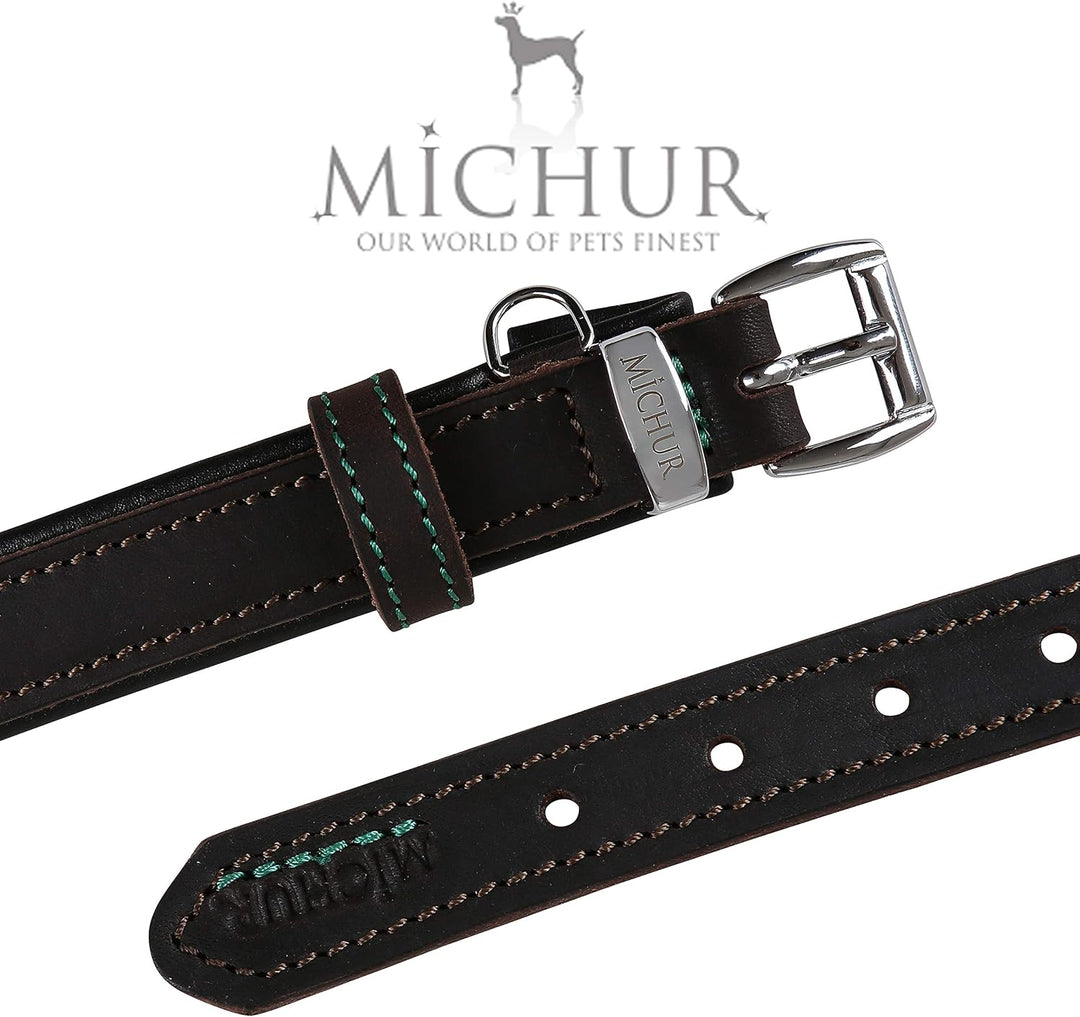 MICHUR Oleo Hundehalsband Leder, Lederhalsband Hund, Halsband, Braun, Leder, in verschiedenen Grösse