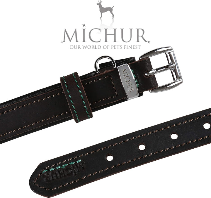 MICHUR Oleo Hundehalsband Leder, Lederhalsband Hund, Halsband, Braun, Leder, in verschiedenen Grösse
