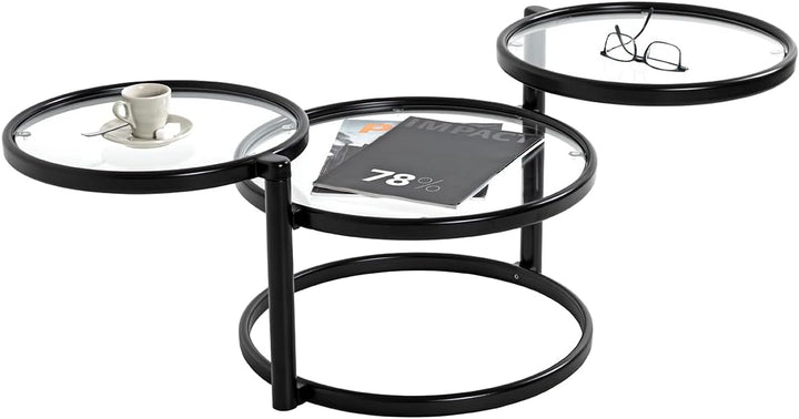 HAKU Couchtisch schwarz, Metall, Sicherheitsglas - Masse: B 58-140 cm x H 43 cm x T 50 cm, Style: Mo