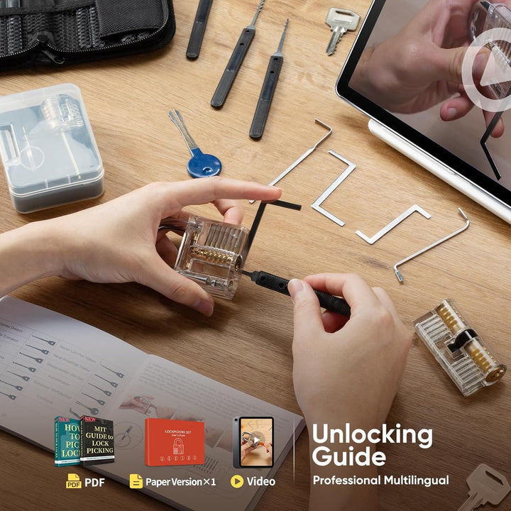 IPSXP Lockpicking Set, 32 Stück Dietrich Set mit 4 Transparentem Trainingsschlössern und Handbuch Da