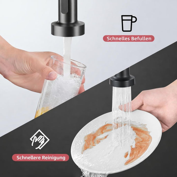 Cobbe Wasserhahn Küche, Spring Küchenarmatur mit Pull Down Sprüher Brause, 2 Sprühfunktionen, 360° D