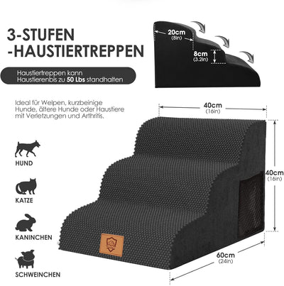 Myiosus rutschfeste Hundetreppe 3 Stufen, Haustiertreppe aus 30D Hochdichtem Schwamm, Katzentreppe m