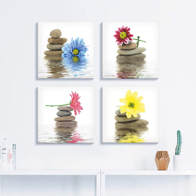 ARTLAND Leinwandbilder auf Holz Wandbild Bild Set 4 teilig je 40x40 cm Quadratisch Wellness Zen Stei