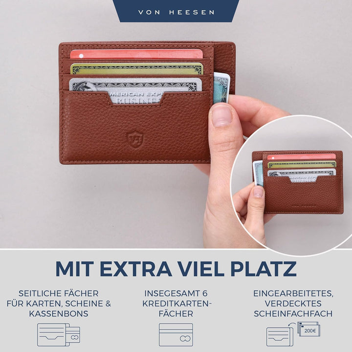 VON HEESEN® Echtleder RFID Kartenetui aus Nappa-Leder - 9 Fächer - Querformat Kreditkartenetui für D