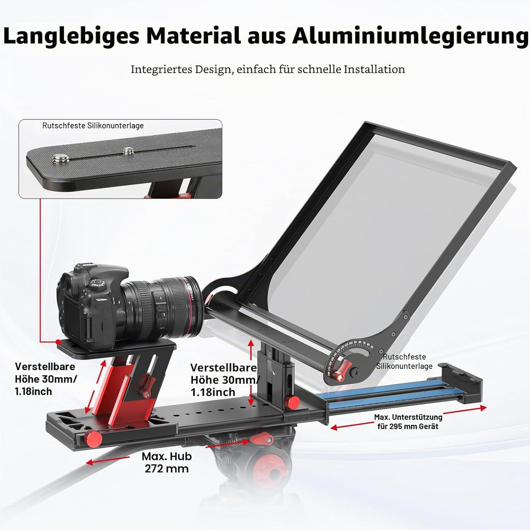 Desview P15 Aluminiumlegierung Hebbarer Teleprompter, 15 Zoll Prompter für iPad Tablet Smartphone DS