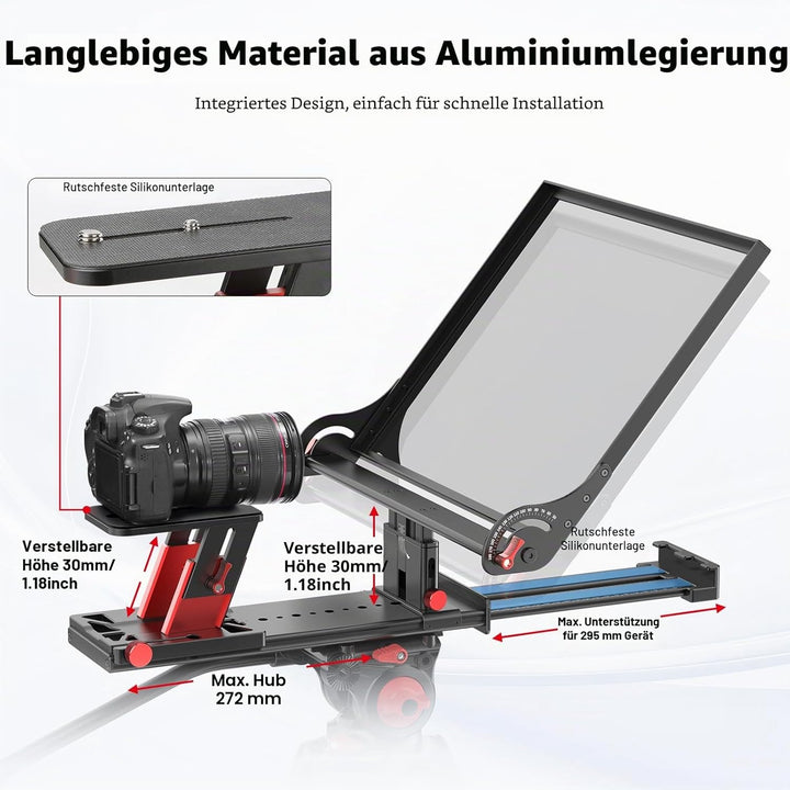 Desview P15 Aluminiumlegierung Hebbarer Teleprompter, 15 Zoll Prompter für iPad Tablet Smartphone DS