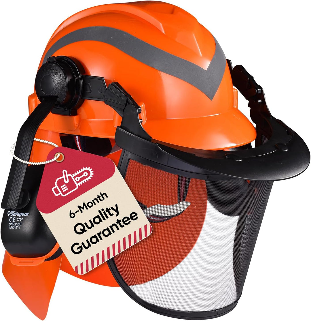 SAFEYEAR Pro Forestry Kettensägen-Schutzhelm mit verstellbaren 27SNR-Ohrenschützern, Netzvisier. M-5