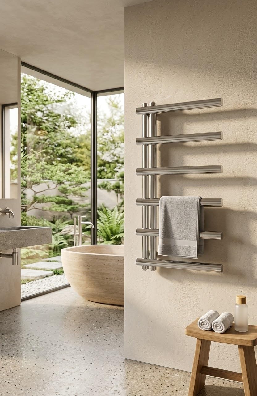Aspira Home Moderner Design Badheizkörper „Cosy“ - Chrom - Mittelanschluss 1/2“ - 500x850mm - Handtu