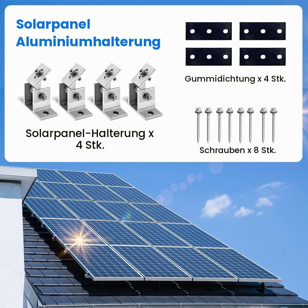 mizikuu Solarpanel Halterung Dachhaken, 4 Stück Befestigung Solarmodul Z- Halterung Montage Solarpan