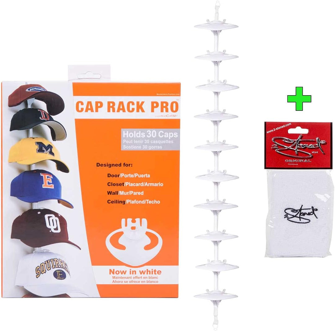 2Stoned Cap-Rack Pro Kappenhalter in Weiss mit 10 Clips zum Aufhängen von bis zu 30 Baseball Caps +